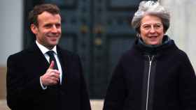 Emmanuel Macron y Theresa May en su visita a la academia militar de Sandhurst