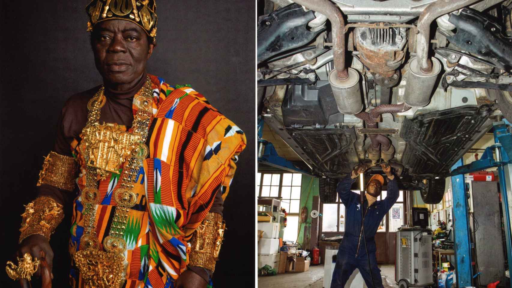 El rey Cephas Bensah trabaja en un taller en la ciudad alemana de Ludwigshafen mientras 'reina' Ghana.