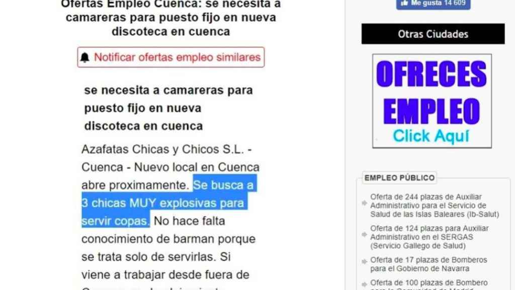 accesorios sabiduría Menagerry Se buscan chicas muy explosivas para servir copas": polémico anuncio en  Cuenca