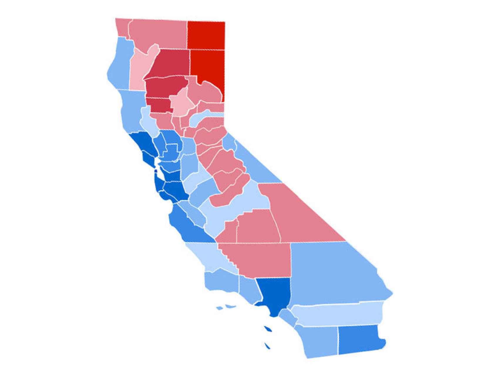 Mapa de los resultados electorales de 2016 en California