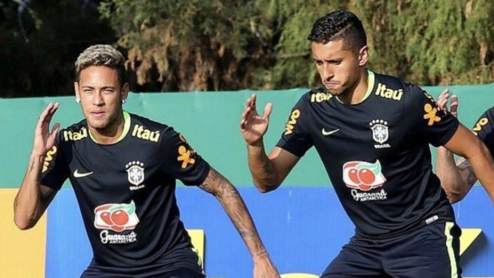 Neymar y Marquinhos entrenan con Brasil. Foto Twitter (@marqunhos_m5)