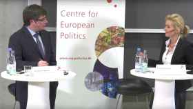 Carles Puigdemont junto a la ponente Marlene Wind este lunes en Copenhague.