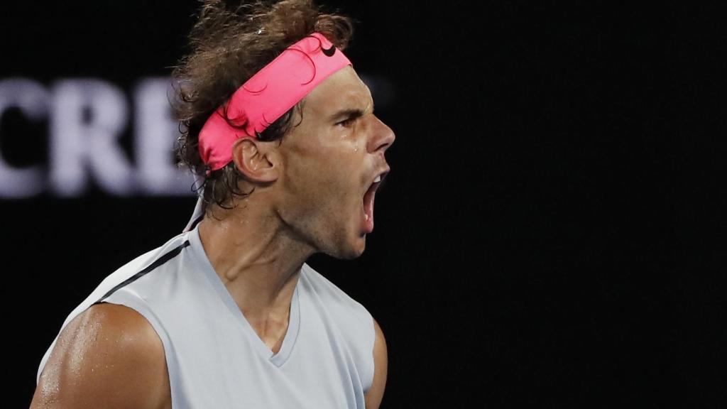 Nadal, tras ganar un punto a Cilic en el encuentro de cuartos de final.