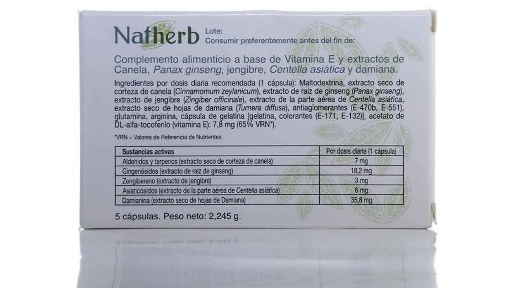 NatHerb solo describía productos naturales entre sus componentes.