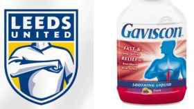 Comparación del nuevo escudo del Leeds con el logotipo de una conocido antiácido.