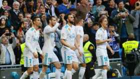 Celebración del Madrid tras el gol de Bale. Foto: Manu Laya / El Bernabéu