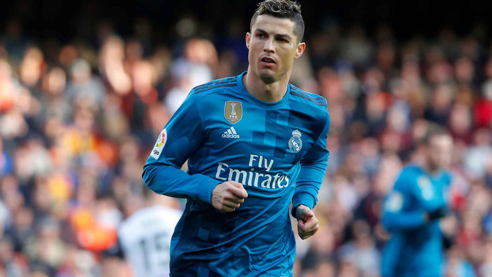Cristiano Ronaldo, tras marcar uno de los dos goles en Mestalla.