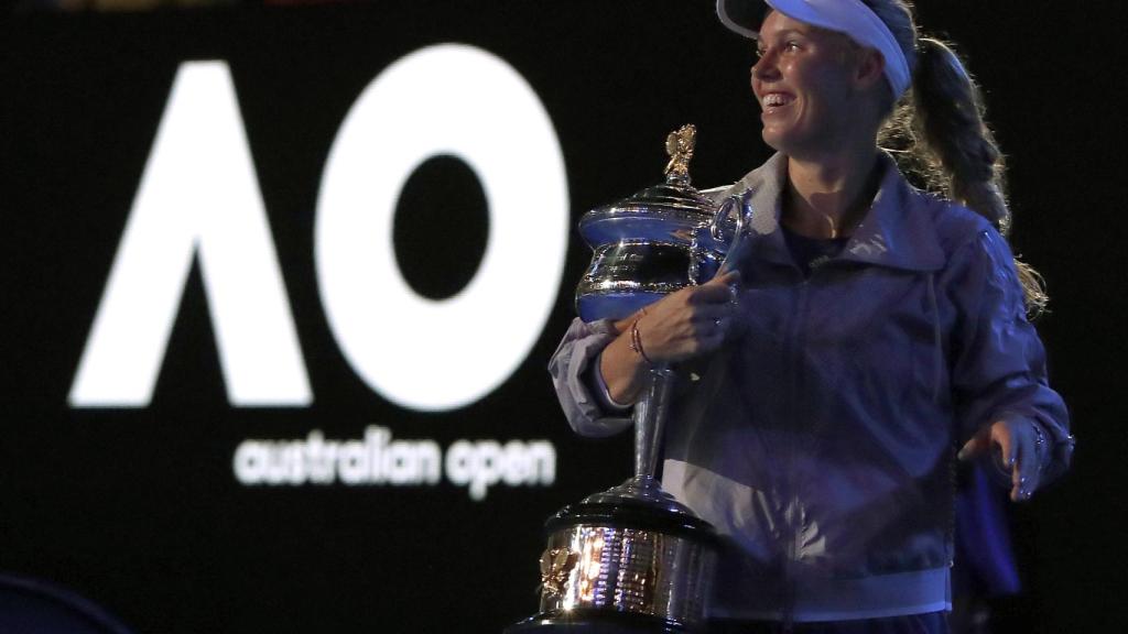 Caroline Wozniacki tras ganar el Abierto de Australia.