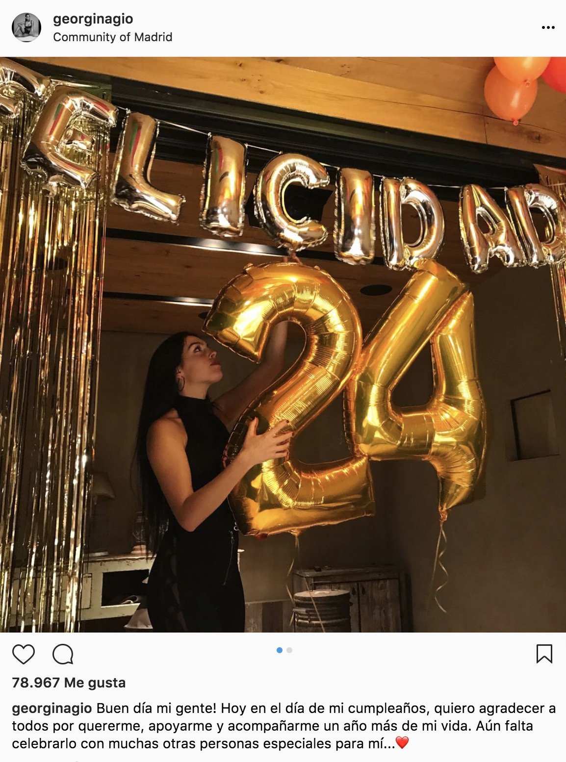 Georgina Rodríguez, novia de Cristiano Ronaldo, celebra su 24 cumpleaños