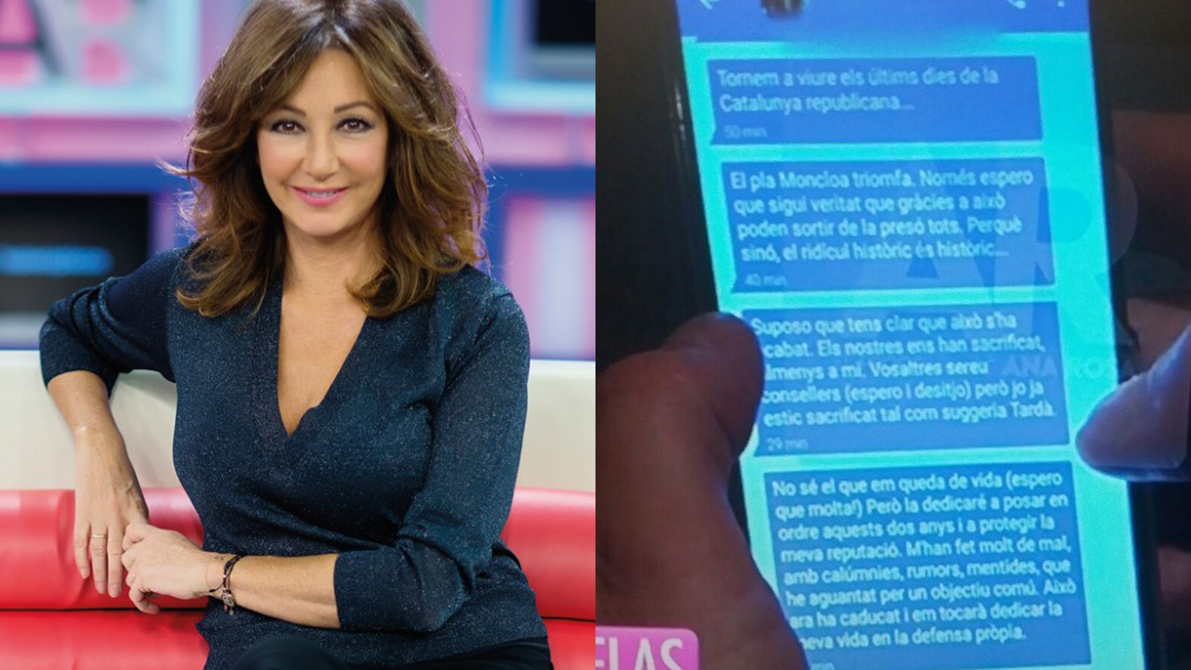 La presentadora Ana Rosa Quintana y el mensaje difundido por su programa.