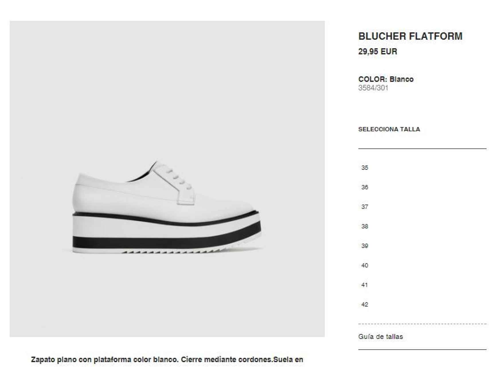 Captura de la compra online  de los zapatos.