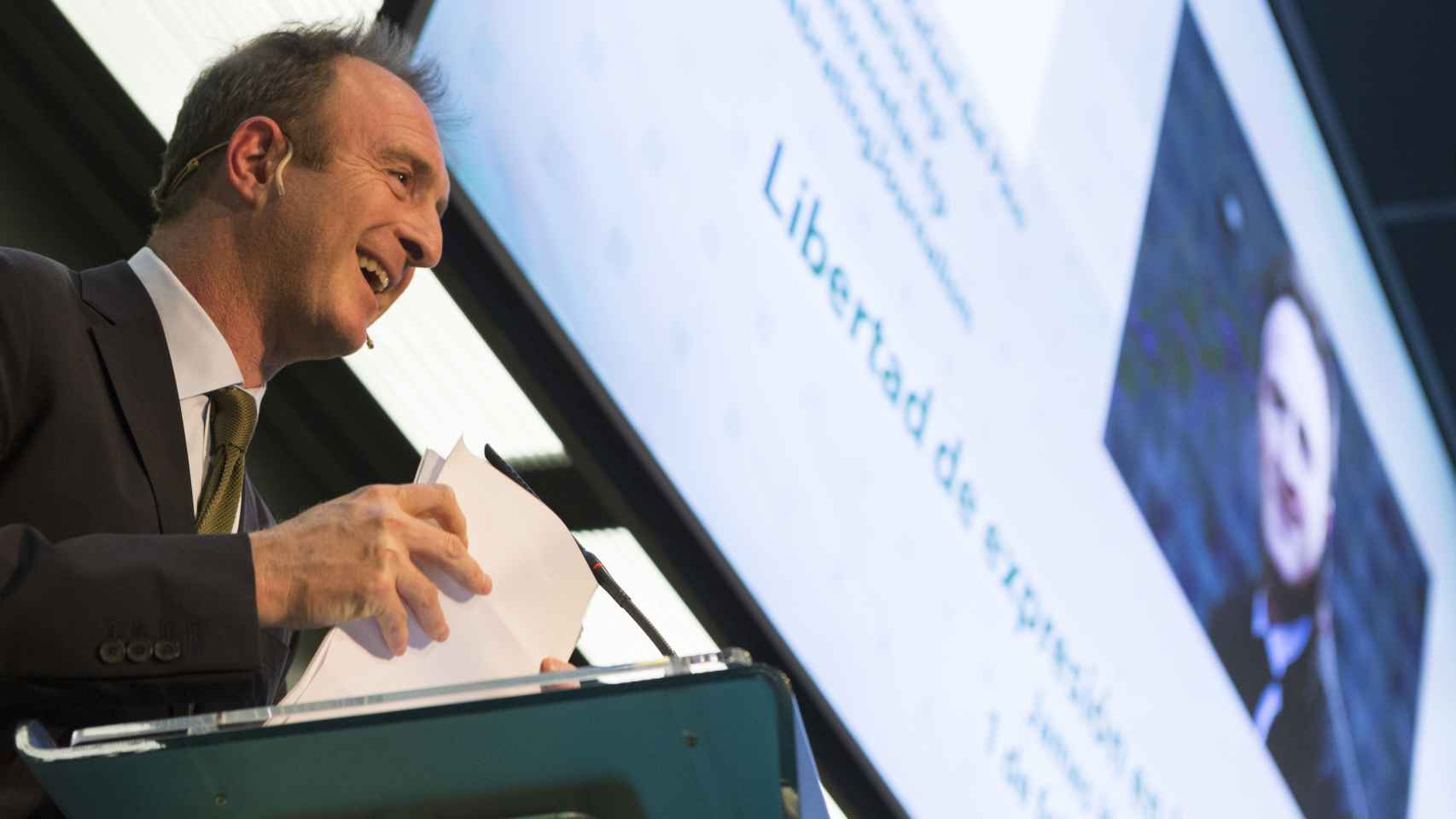 James Harding durante su conferencia en la Fundación Rafael del Pino el jueves en Madrid.