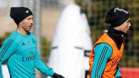 Cristiano y Sergio Ramos, durante un entrenamiento