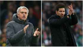 José Mourinho y Diego Simeone, entrenadores del Manchester United y el Atlético