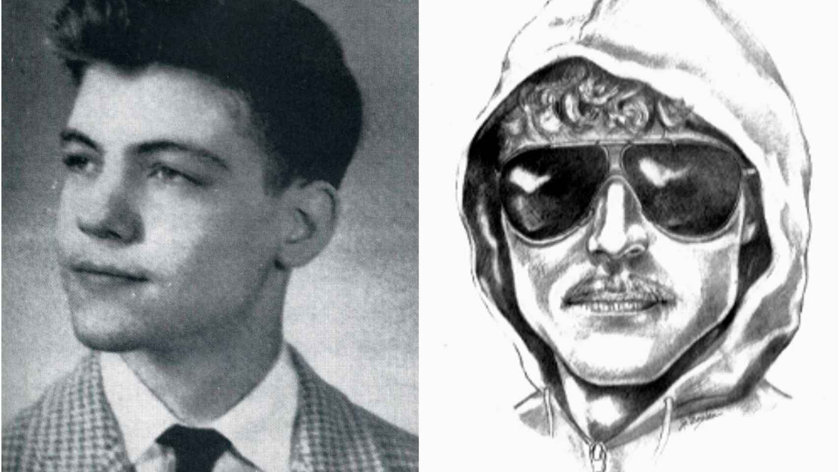 A la izquierda, una imagen de joven de Ted Kaczynski; a la derecha, el retrato robot que distribuyó el FBI.