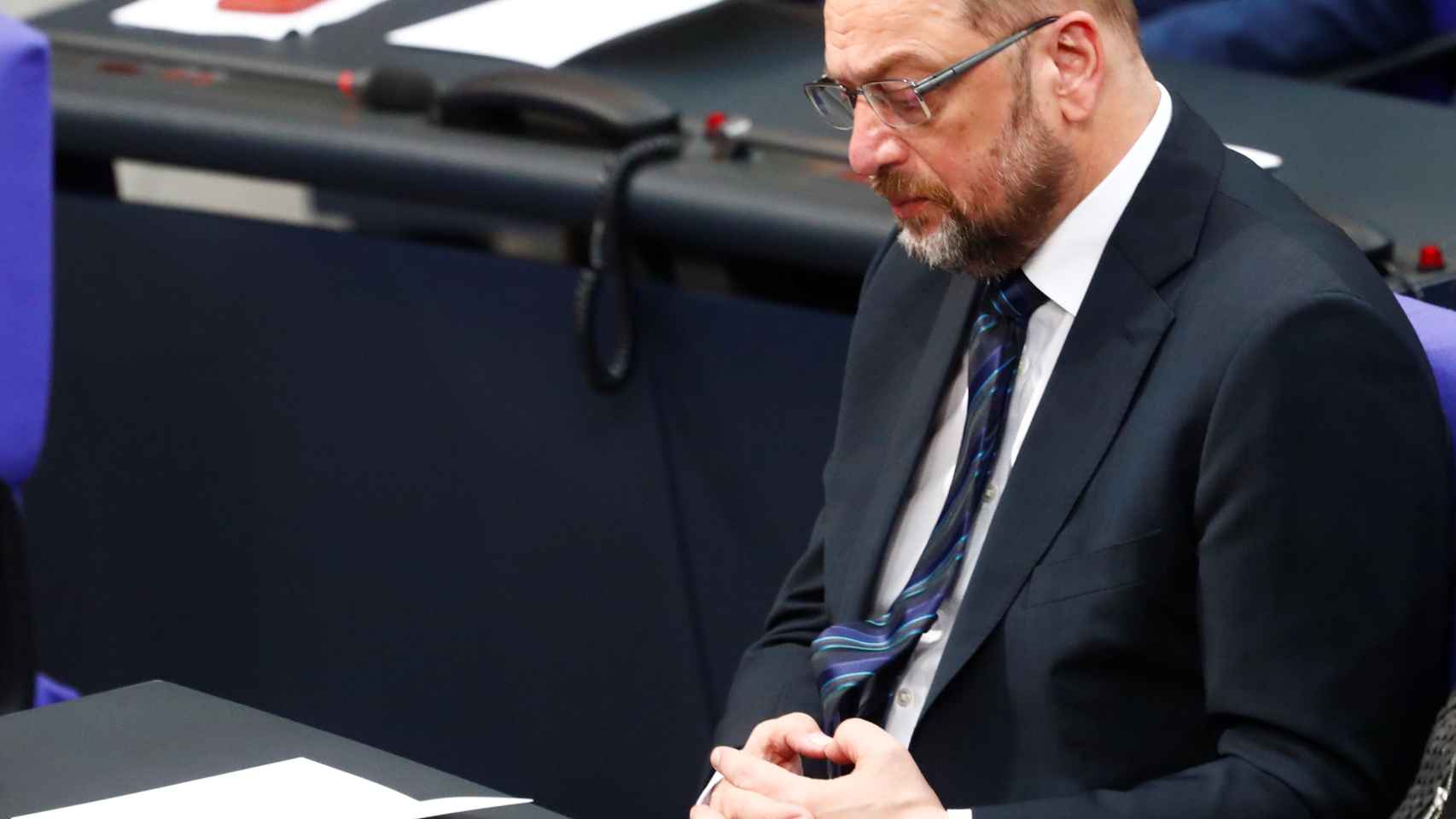 Martin Schulz, líder del SPD, en su escaño de la Cámara Baja del Bundestag.