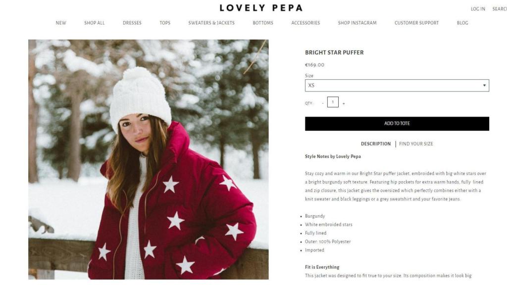 Captura de la compra online del abrigo.