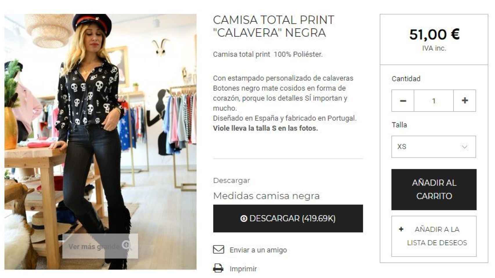 Captura de la compra online  de la camisa.
