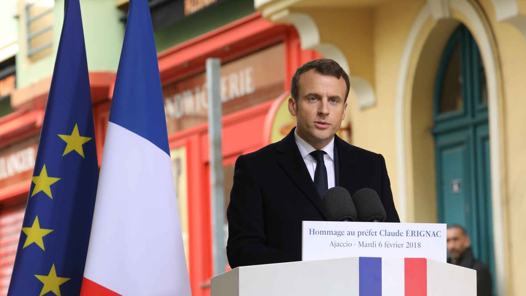 Macron durante un acto este martes en la capital corsa
