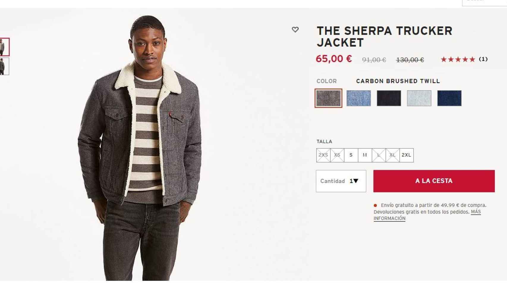 Captura de la compra online  de la chaqueta.