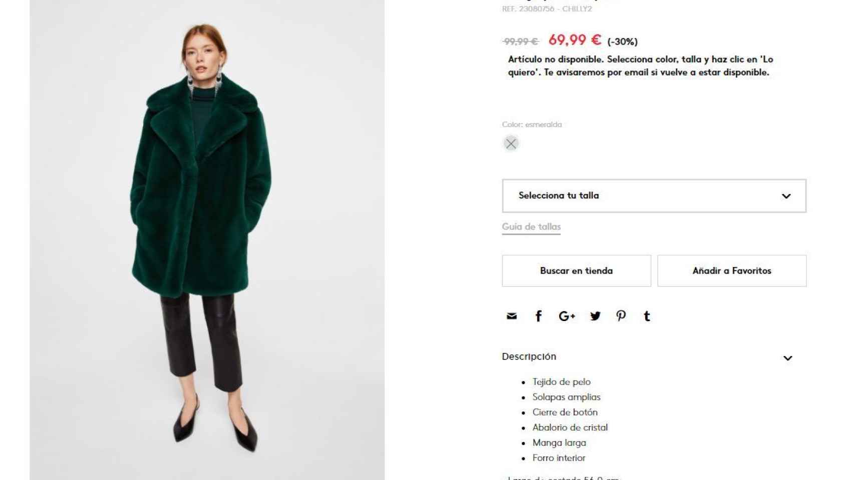 Captura de la compra online  del abrigo.