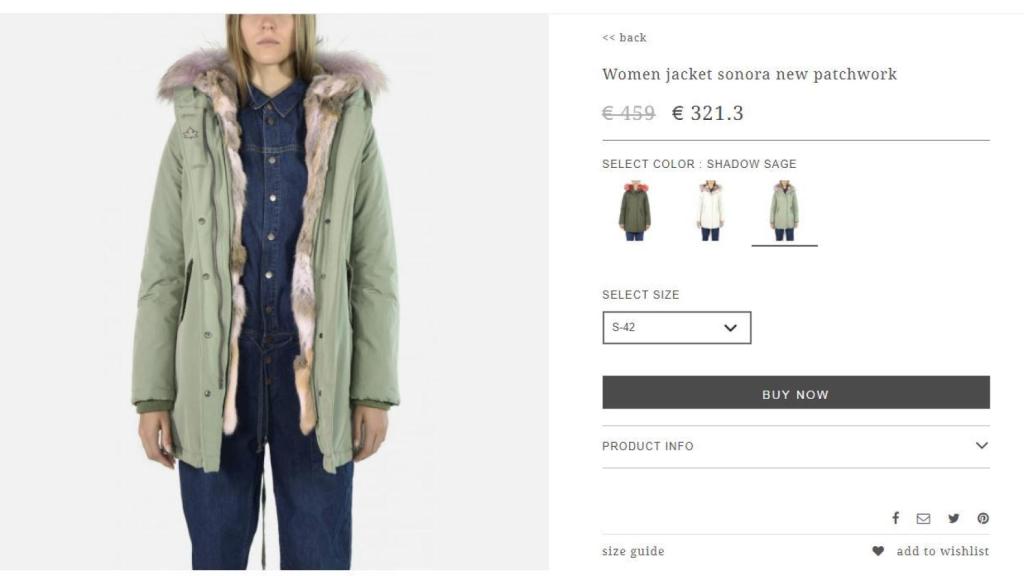 Captura de la compra online del abrigo.