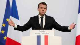 Macron durante su discurso en Bastia, Córcega