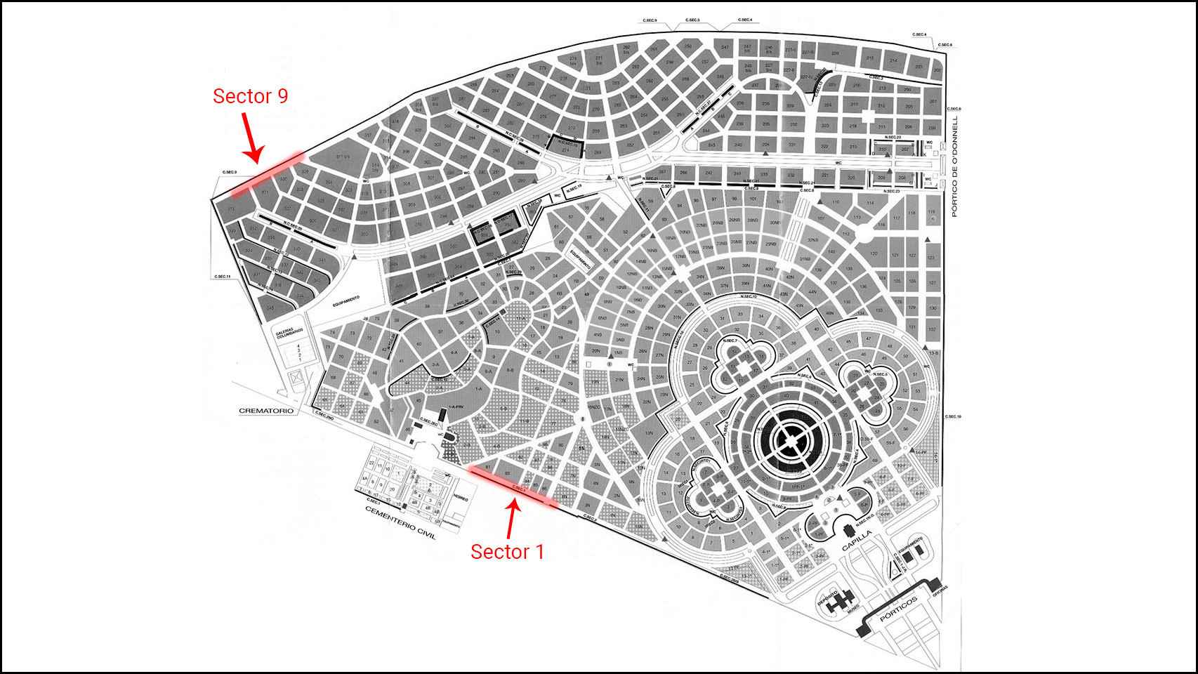 Los lugares en obras, señalados en el mapa de La Almudena.