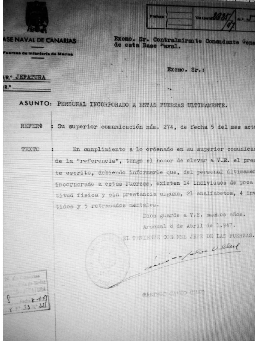 La carta de la Marina en la que se informe del nuevo personal.