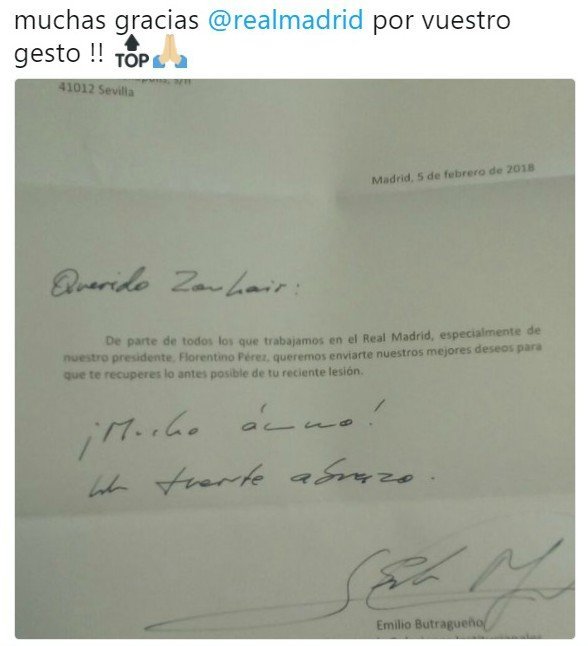 El Real Madrid manda una carta a Feddal tras su lesión