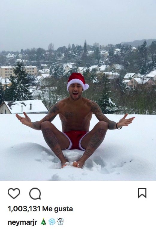 La última locura de Neymar: desnudo en la nieve a cinco días del Madrid