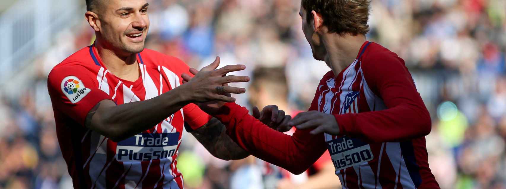 Vitolo y Griezmann en el Málaga - Atlético de Madrid.