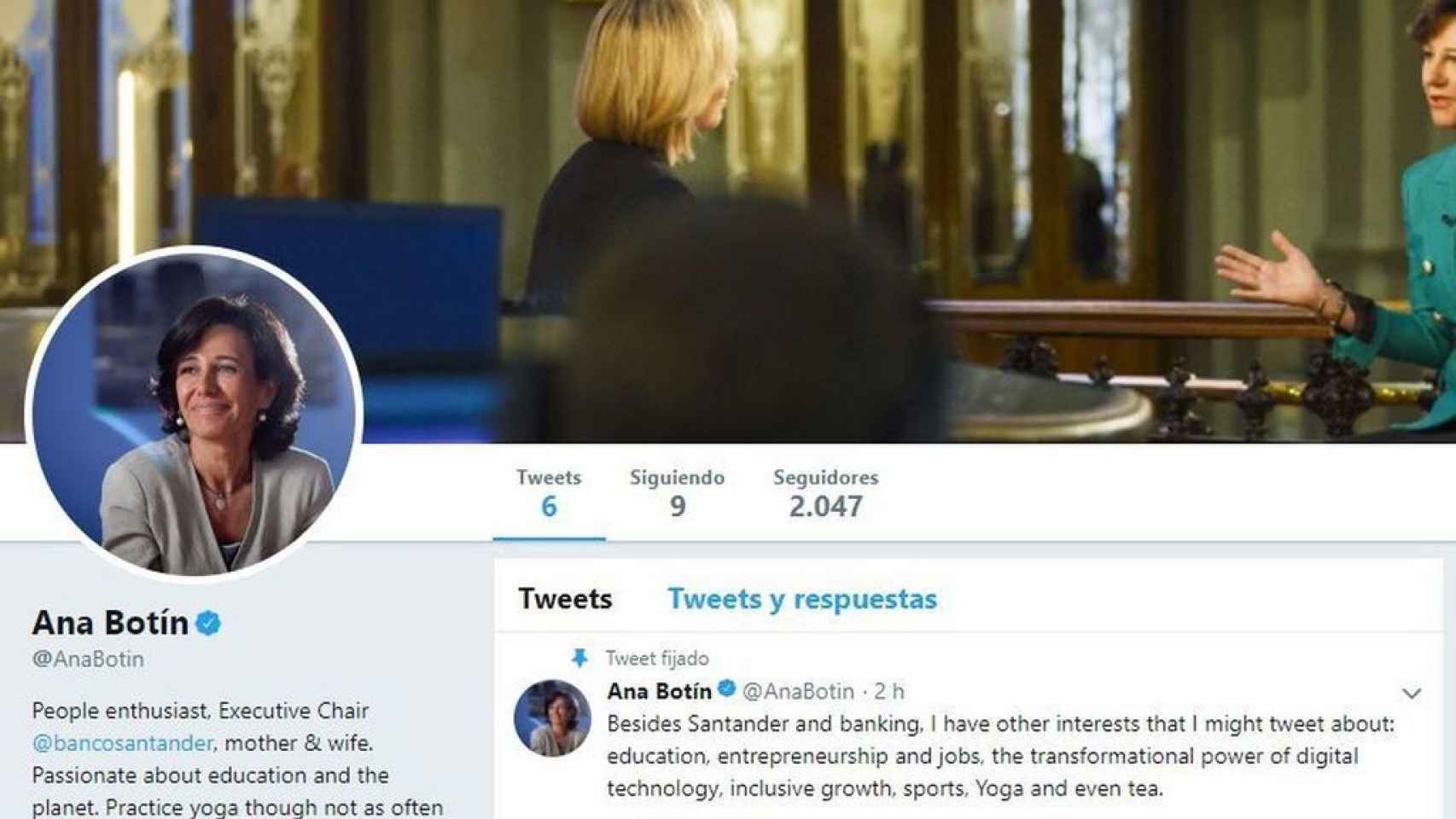 Captura de la cuenta de Ana Botín en Twitter.