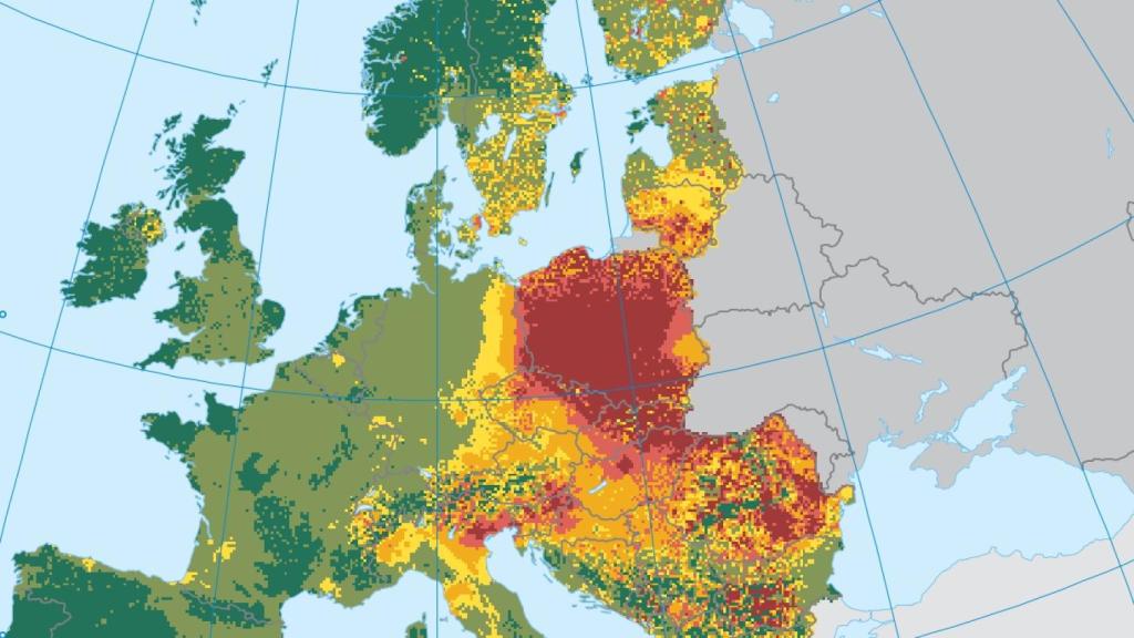 Mapa mostrando la calidad del aire en Europa en 2015.