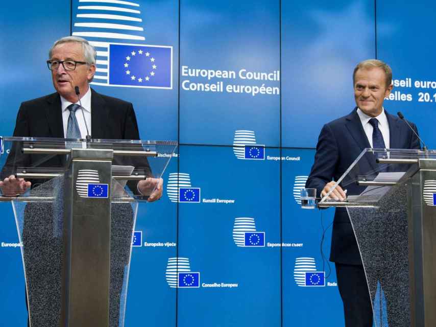 Juncker y Tusk, durante una rueda de prensa
