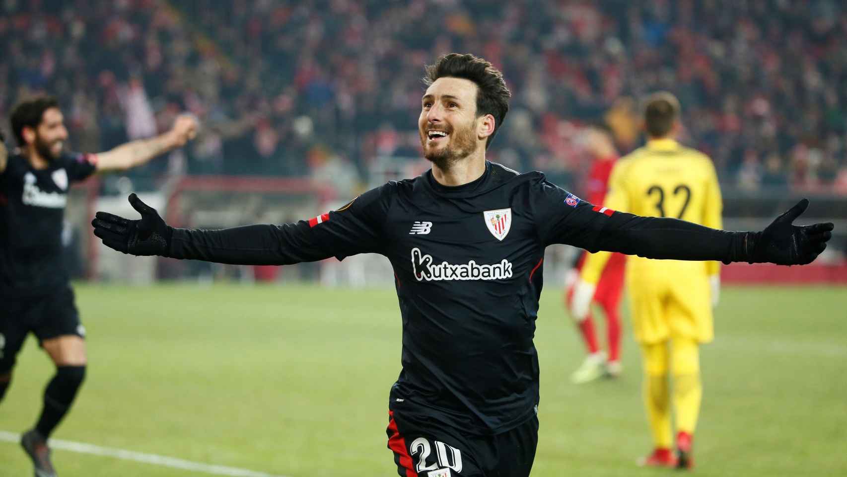 Aduriz celebra uno de sus dos goles ante el Spartak.