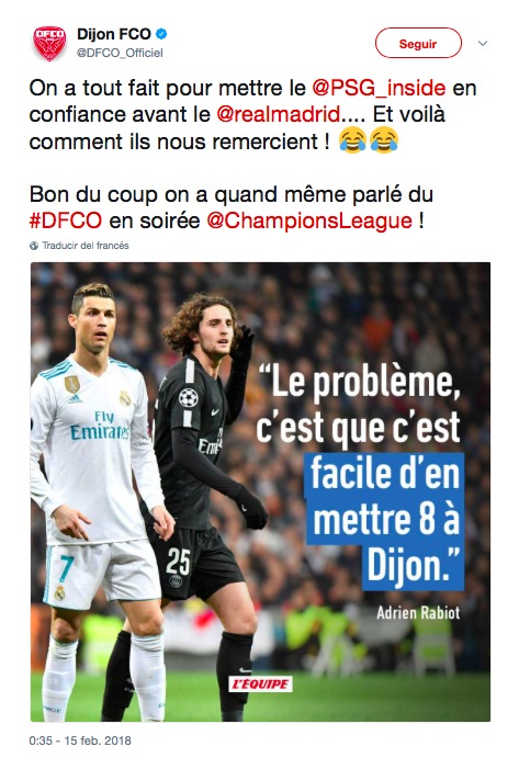 El Dijon responde a Rabiot y se mofa del PSG