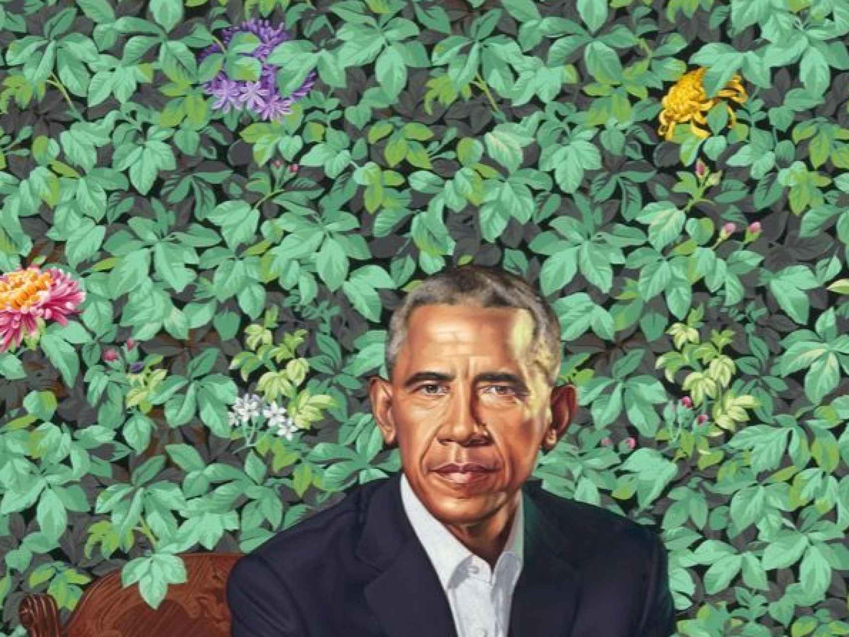 Obama visto por el pintor Kehinde Wiley, famoso por sus extravagantes motivos.