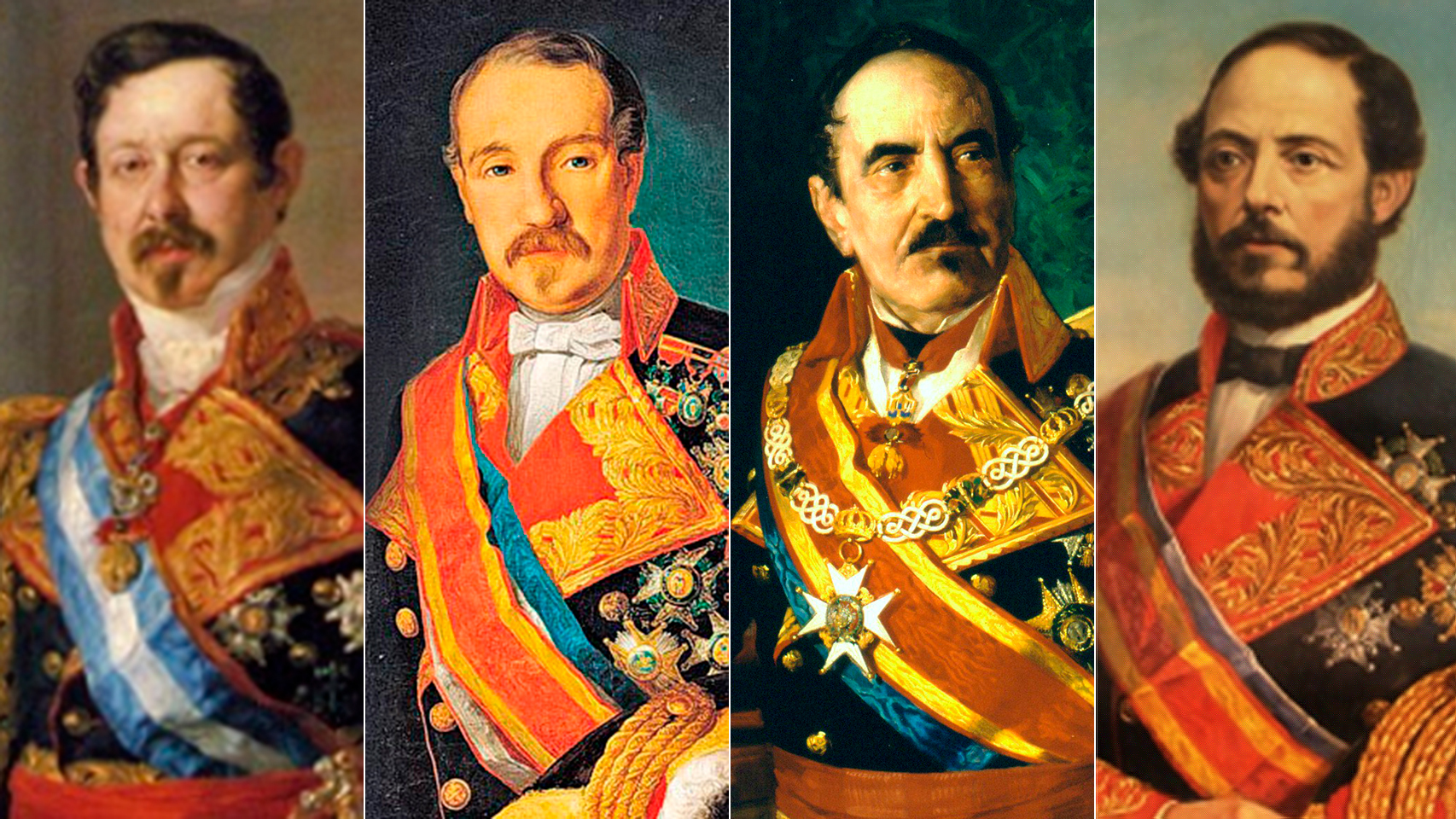 Los generales Narváez, O'Donnell, Espartero y Prim.
