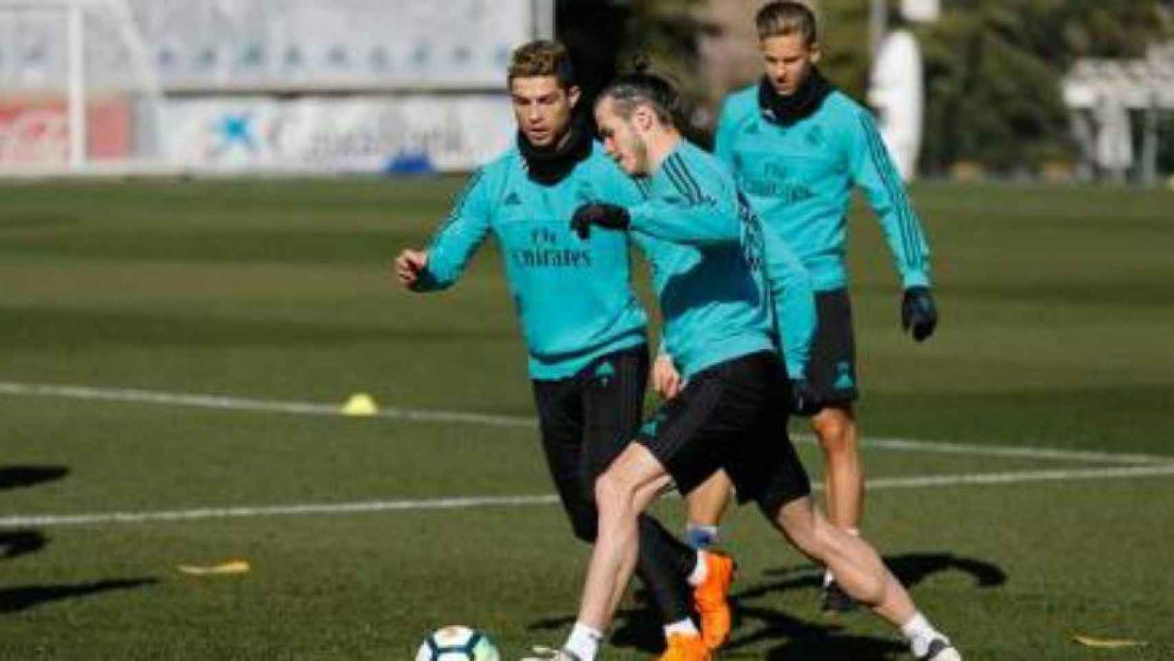 Cristiano y Bale durante el entrenamiento