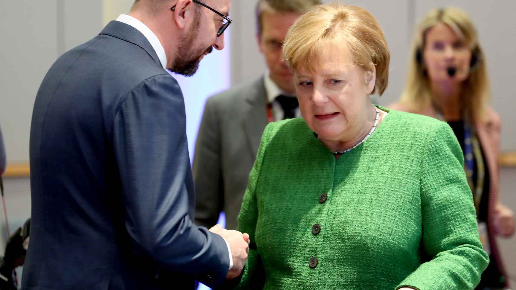 La canciller Merkel y el primer ministro belga, Charles Michel