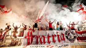 Ultras de Fratria durante un encuentro de la liga rusa del Spartak de Moscú.