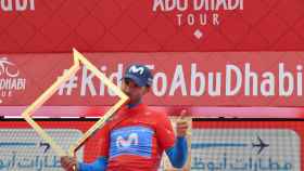 Alejandro Valverde celebra su victoria en el Tour de Abu Dhabi.