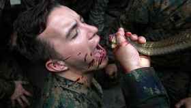 Un soldado norteamericano bebe la sangre de una cobra.