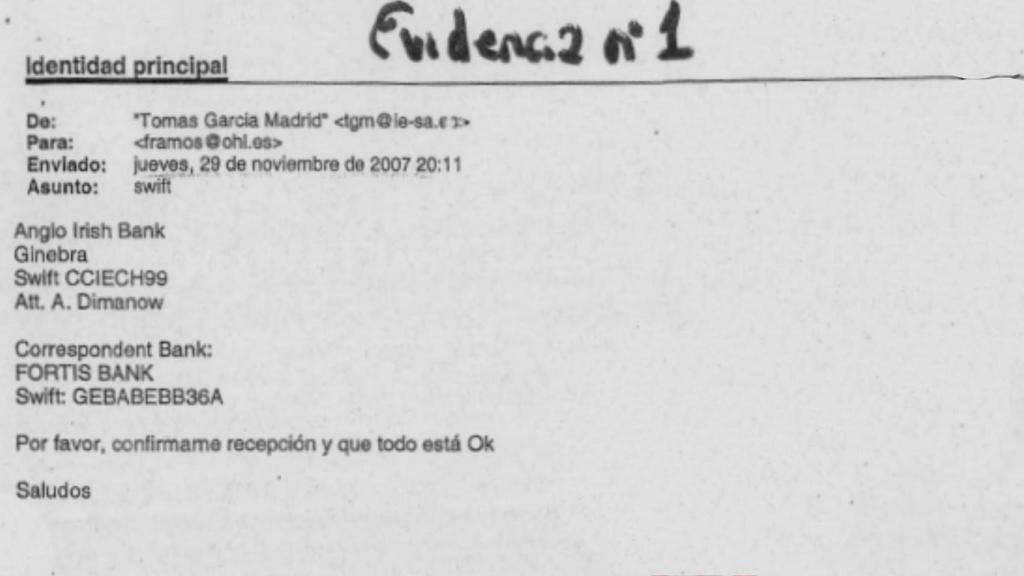 Correo localizado por la Guardia Civil en casa de uno de los directivos de OHL.