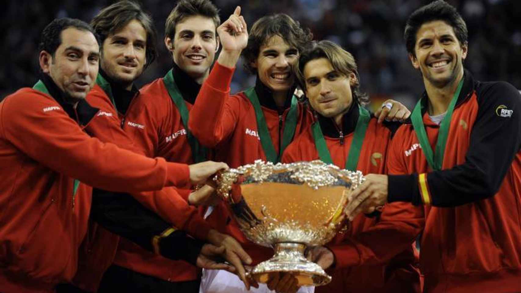 La celebración de España en la Copa Davis 2011.