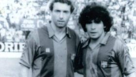 Quini y Maradona cuando jugaban en el Barça.