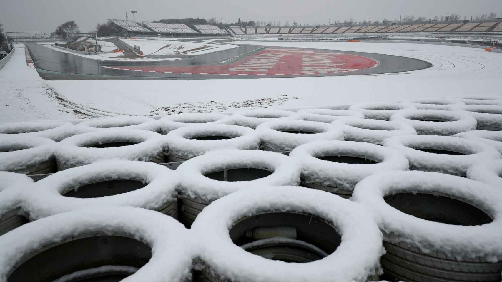 Así luce Montmeló bajo la nieve que dejó sin test a la Fórmula Uno