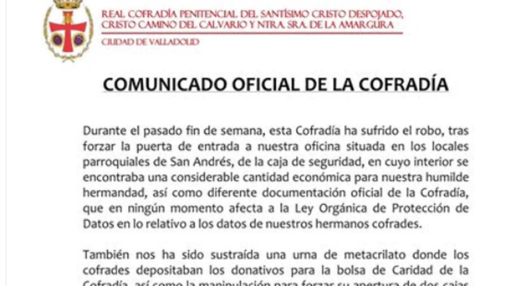 Valladolid-comunicado-cofradia-robo-caja-fuerte