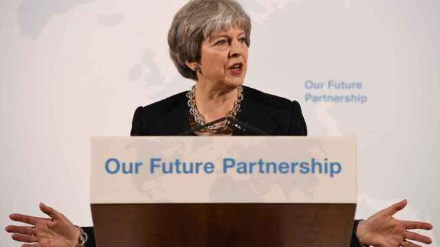 La primera ministra, Theresa May, durante su discurso en Londres